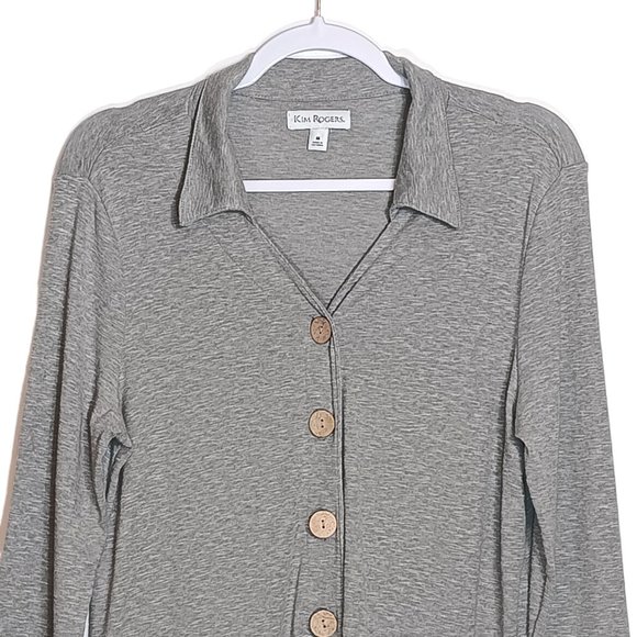 Kim Rogers Long Sleeve Button Down Cardigan Blouse Gray Size Medium - Picture 2 of 4